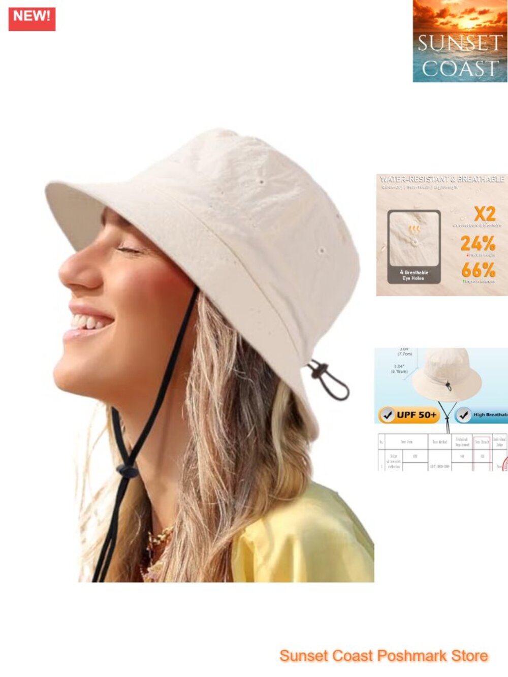 Water-Resistant Nylon Bucket Hat UPF 50+ Boonie Sun Hat Adjustable
